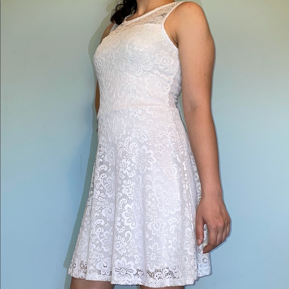 White Knee Length Lace Dress